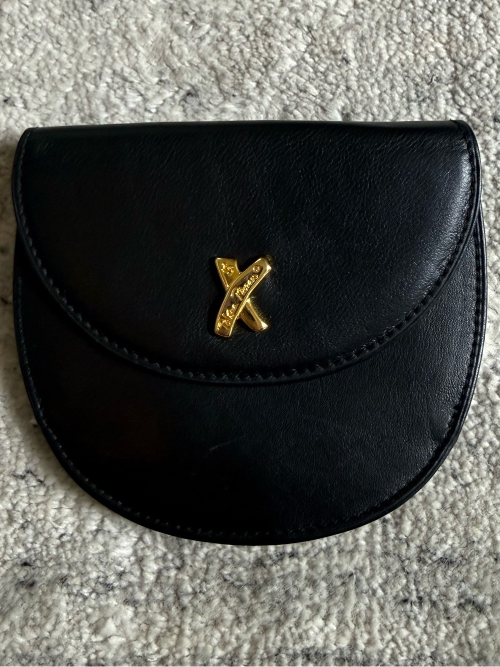 Vintage Paloma Picasso Italian Black Leather gold hardware Compact Wallet